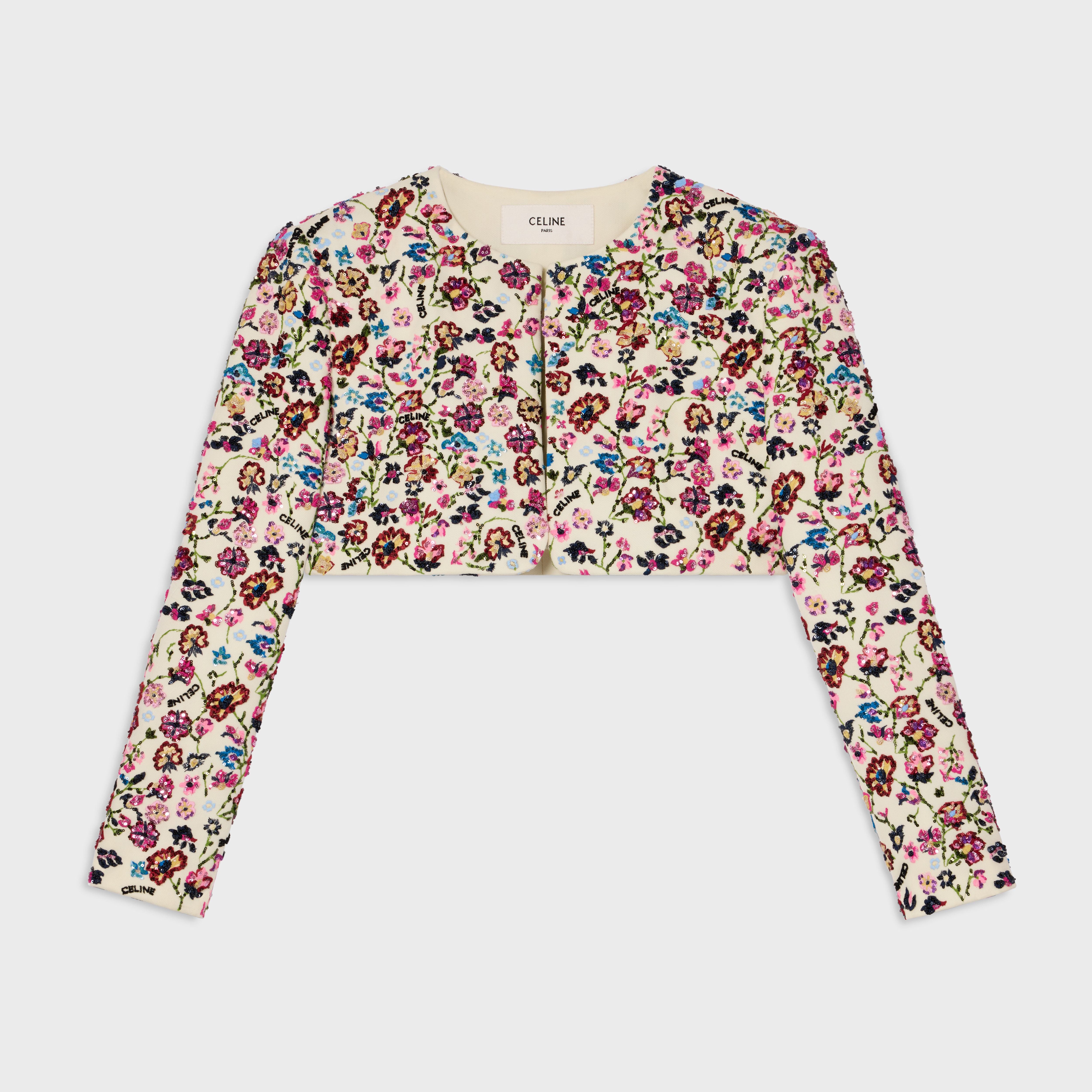 embroidered bolero jacket IN DIAGONAL WOOL - OFF WHITE | CELINE